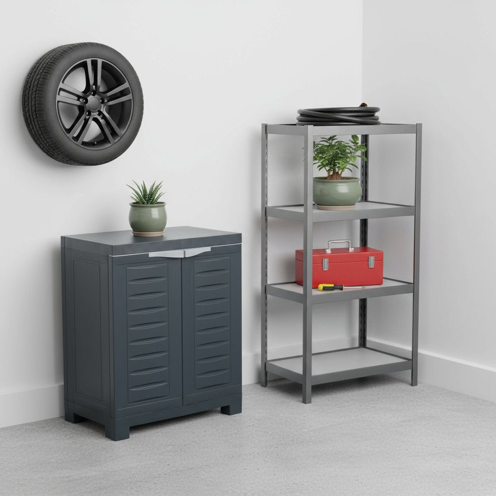 23" Charcoal Plastic Accent Cabinet With Two Doors HomeRoots