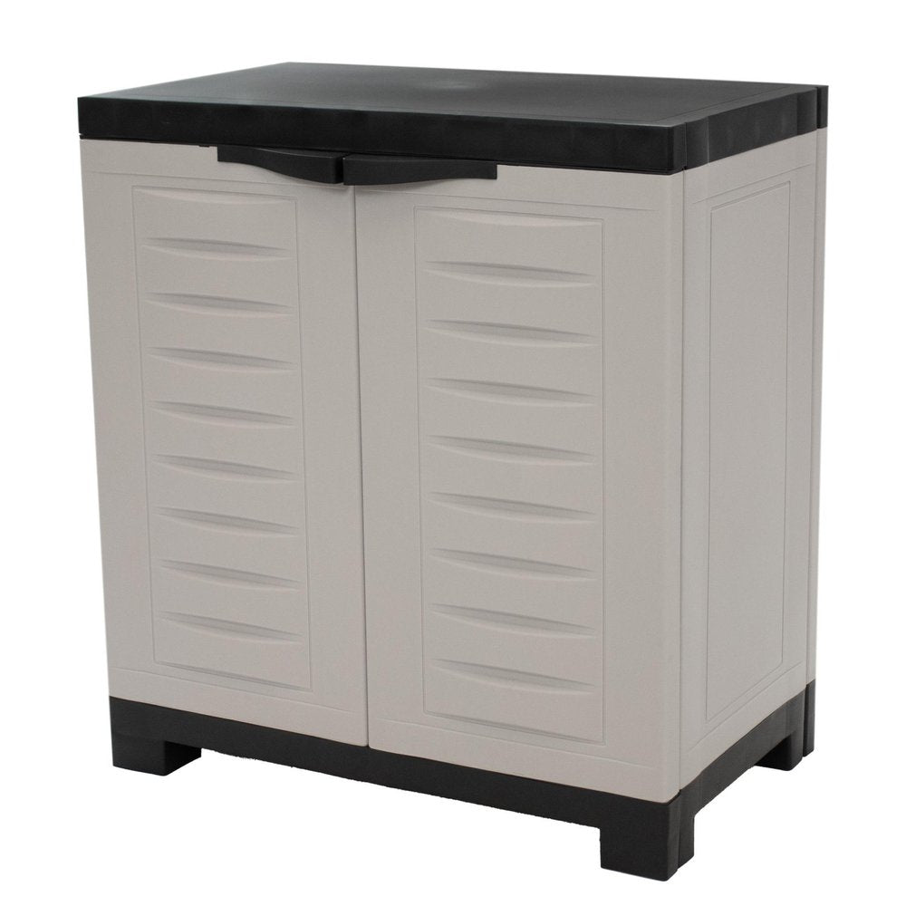 23" Black and Gray Plastic Accent Cabinet With Two Doors HomeRoots