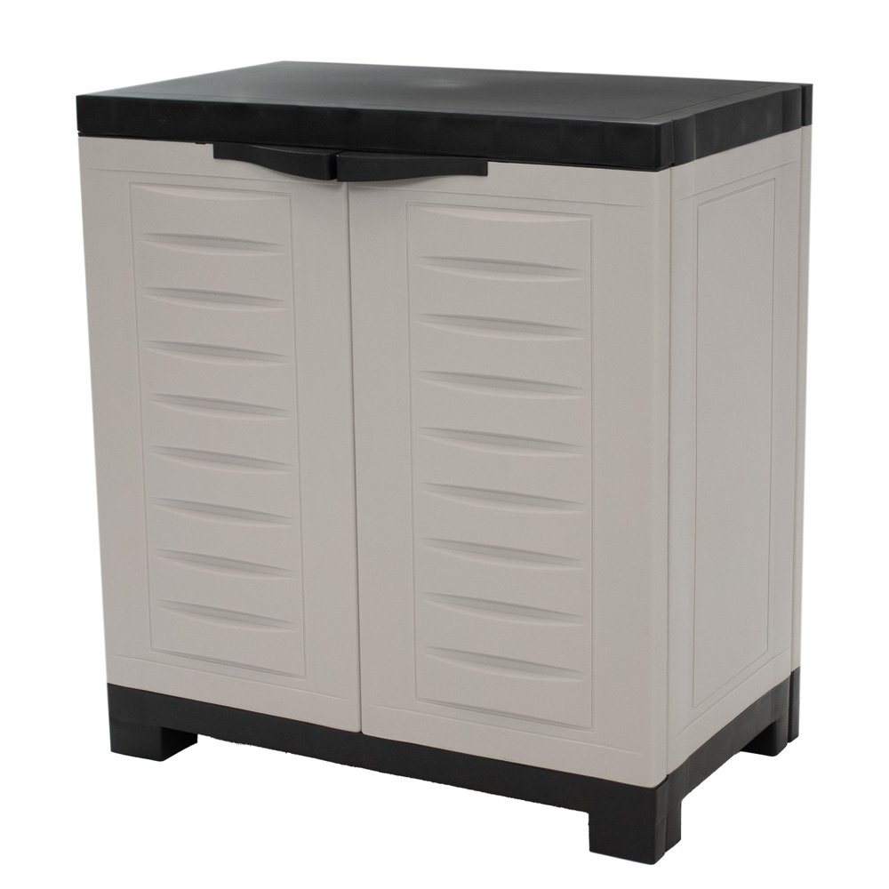 23" Black and Gray Plastic Accent Cabinet With Two Doors HomeRoots