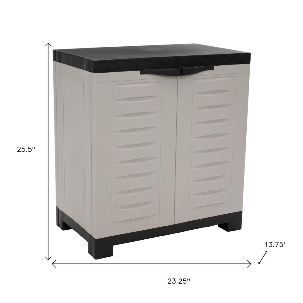 23" Black and Gray Plastic Accent Cabinet With Two Doors HomeRoots