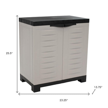 23" Black and Gray Plastic Accent Cabinet With Two Doors HomeRoots