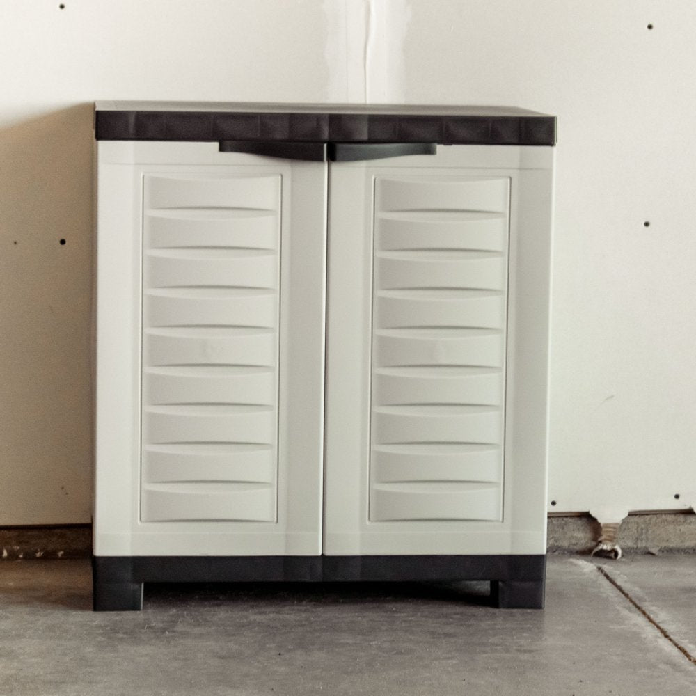 23" Black and Gray Plastic Accent Cabinet With Two Doors HomeRoots