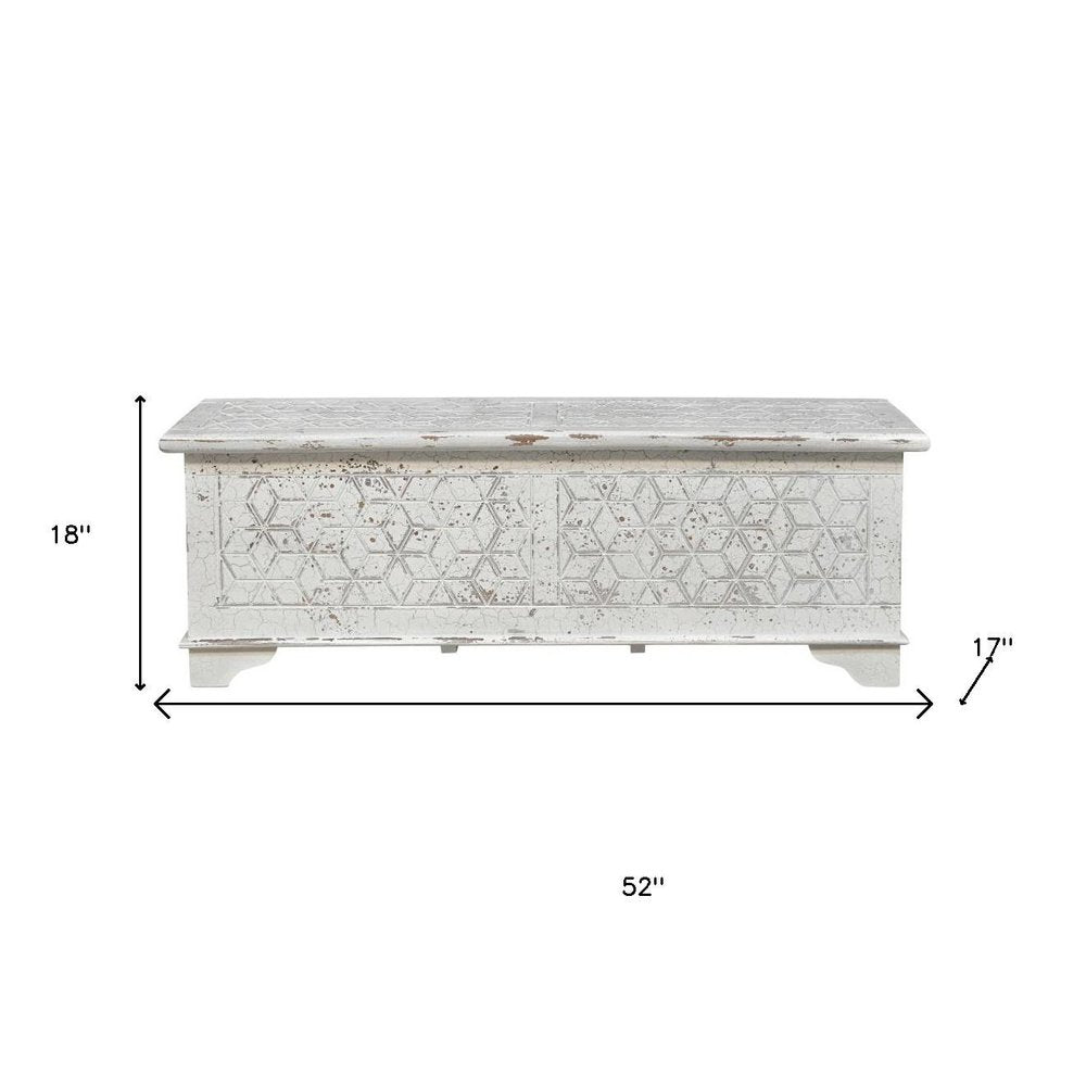 52" White Rustic Solid Wood Geometric Storage Ottoman HomeRoots