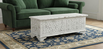 52" White Solid Wood Geometric Ottoman HomeRoots