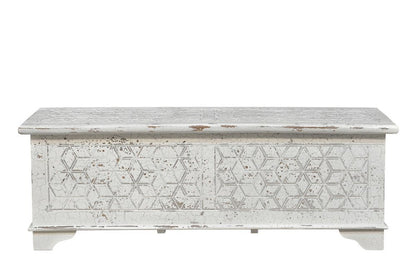 52" White Rustic Solid Wood Geometric Storage Ottoman HomeRoots