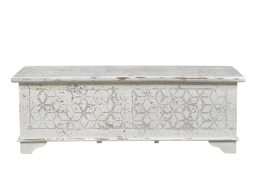 52" White Solid Wood Geometric Ottoman HomeRoots