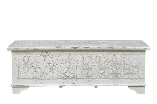 52" White Solid Wood Geometric Ottoman HomeRoots