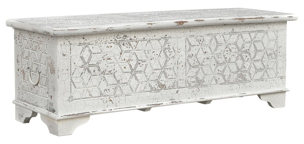 52" White Solid Wood Geometric Ottoman HomeRoots
