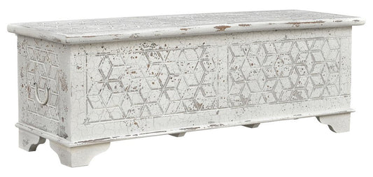 52" White Solid Wood Geometric Ottoman HomeRoots