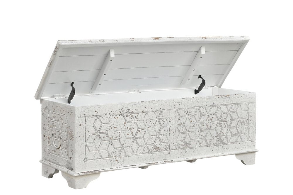52" White Solid Wood Geometric Ottoman HomeRoots