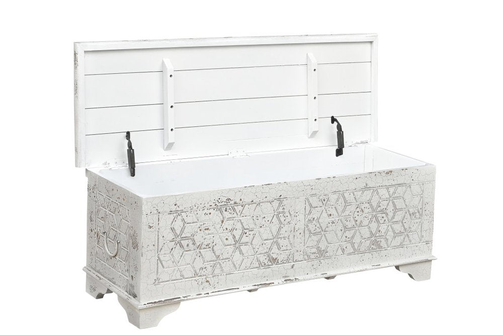 52" White Solid Wood Geometric Ottoman HomeRoots