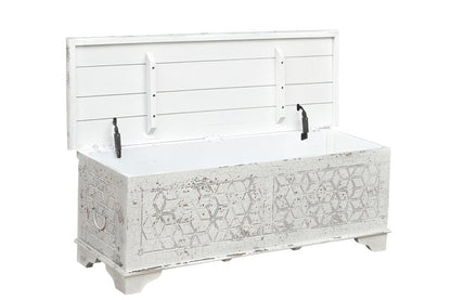 52" White Solid Wood Geometric Ottoman HomeRoots