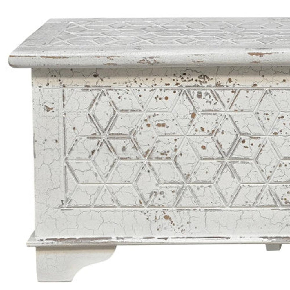 52" White Rustic Solid Wood Geometric Storage Ottoman HomeRoots