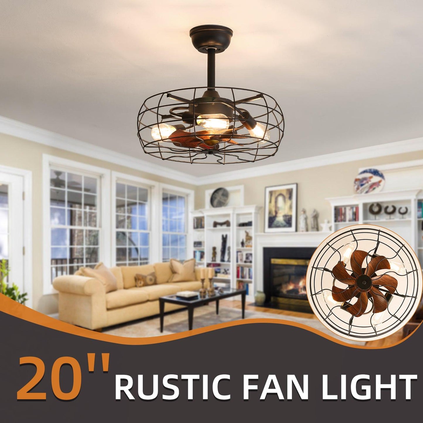 19inch Cage Retro Reiling Fan with Lights - FurniFindUSA