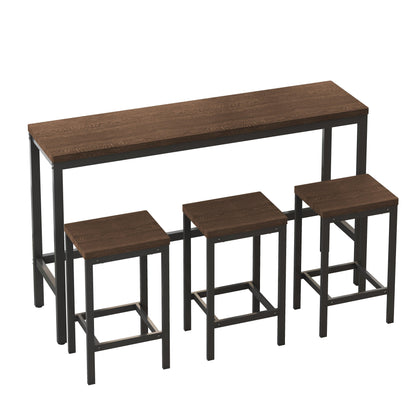 Modern Design Kitchen Dining Table Pub Table Long Dining Table Set with 3 Stools Easy Assembly Dark Brown - FurniFindUSA