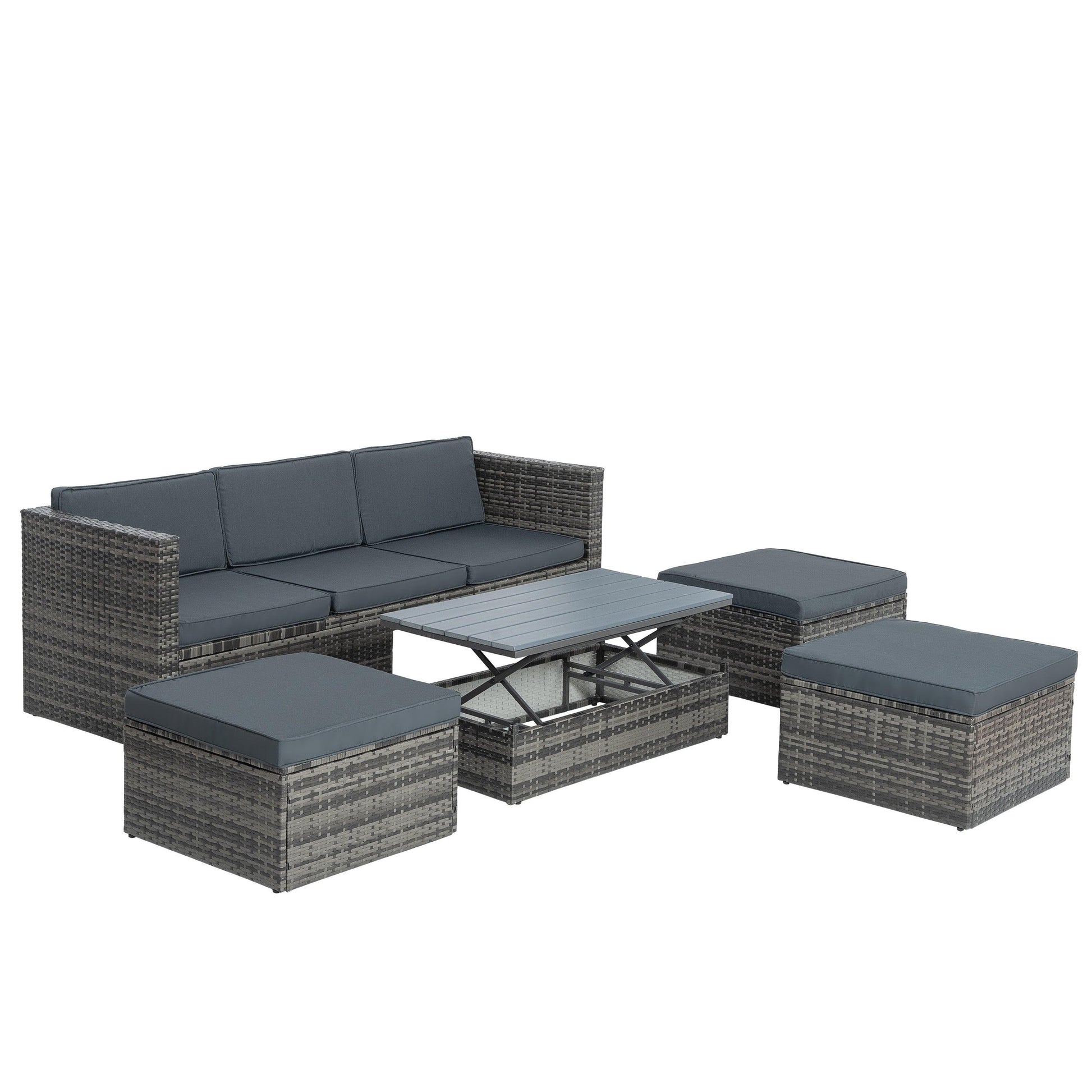 Patio Furniture, Outdoor Furniture, Seasonal PE Wicker Furniture,5 Set Wicker Furniture With Plywood Coffee Table - FurniFindUSA