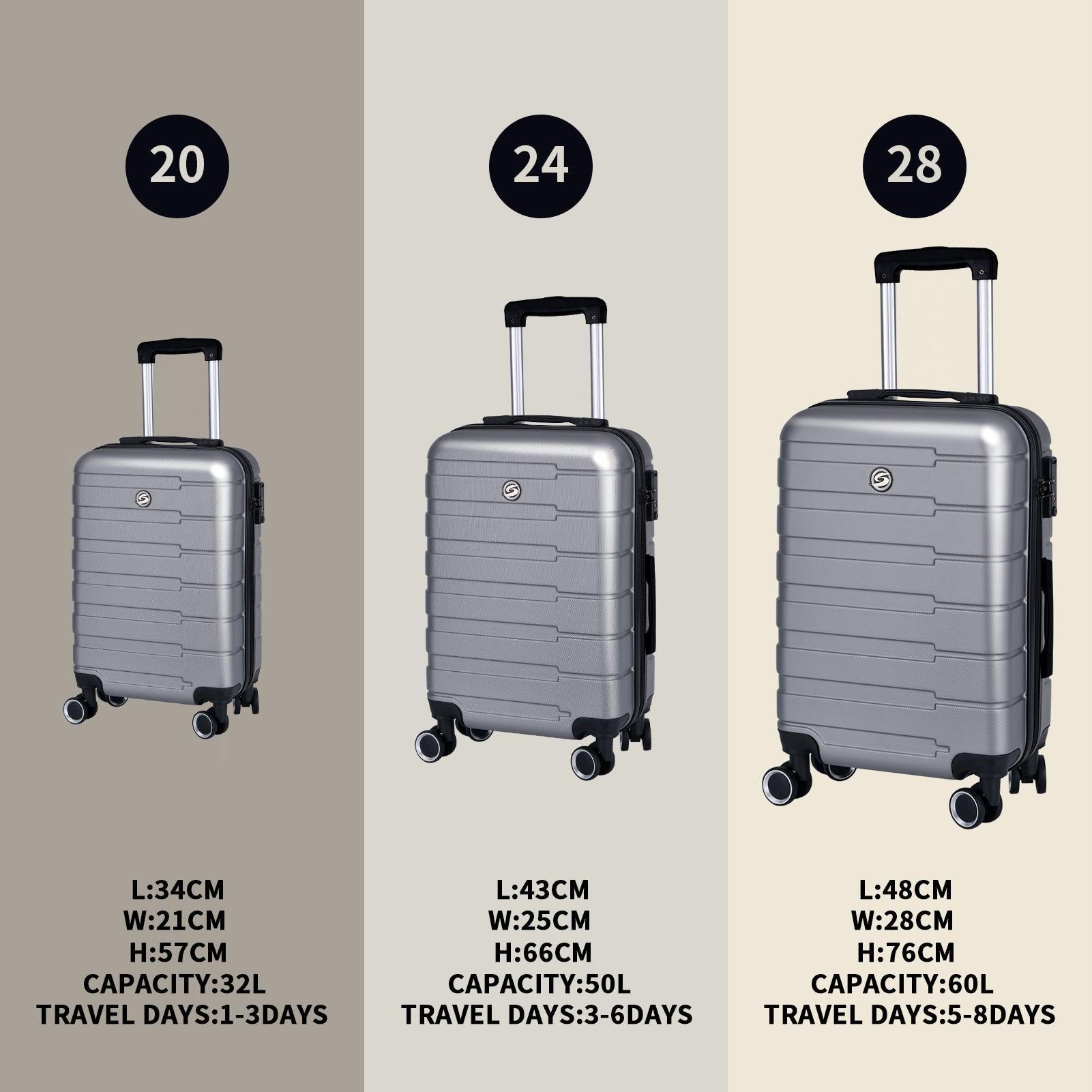 Luggage Suitcase 3 Piece Sets Hardside Carry-on luggage with Spinner Wheels 20"/24"/28" Silver+Grey + ABS - FurniFindUSA