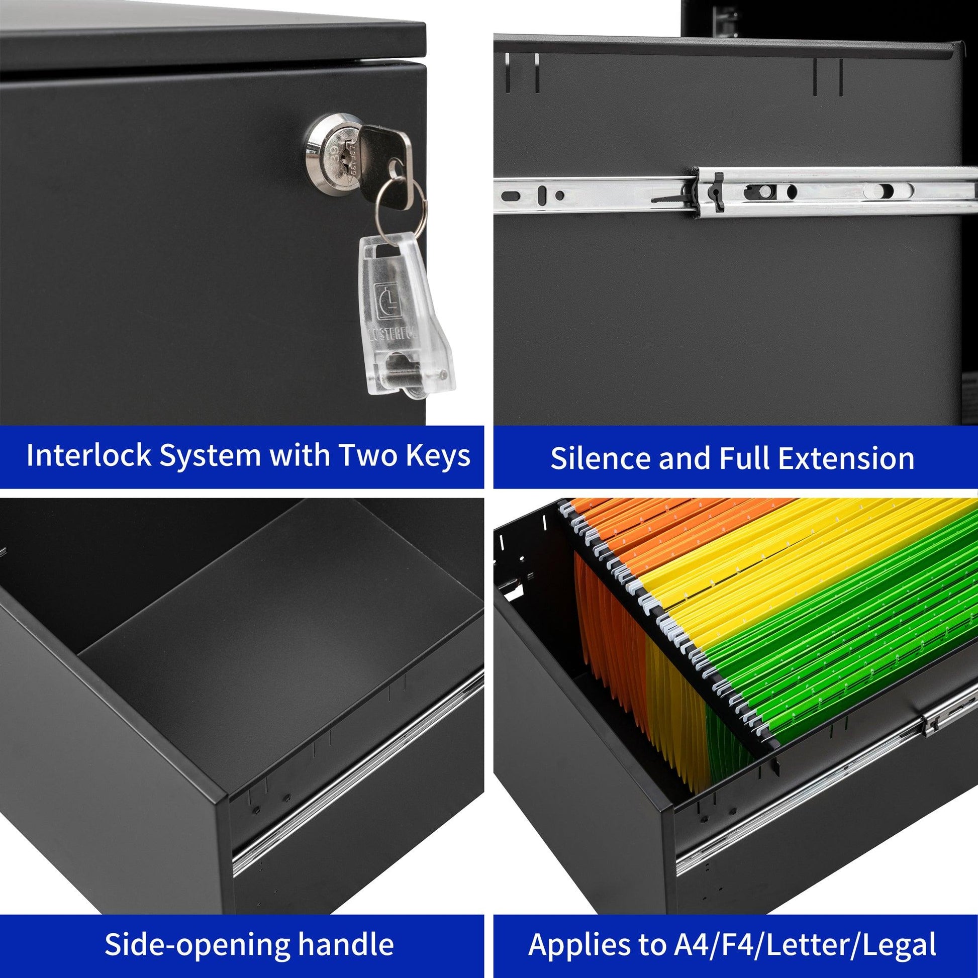 3 Drawer Mobile File Cabinet with Lock Steel File Cabinet for Legal/Letter/A4 - FurniFindUSA