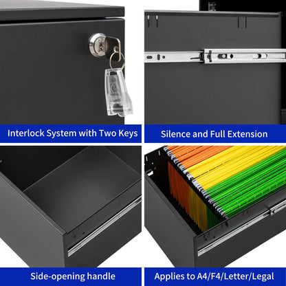 3 Drawer Mobile File Cabinet with Lock Steel File Cabinet for Legal/Letter/A4 - FurniFindUSA