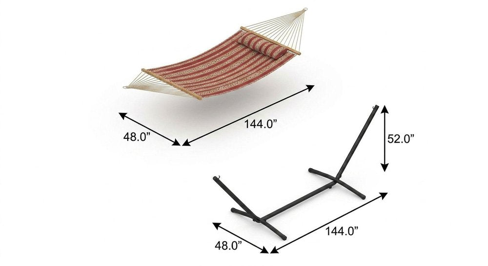 Red Geometric Double Hammock Hammock Stand Included HomeRoots