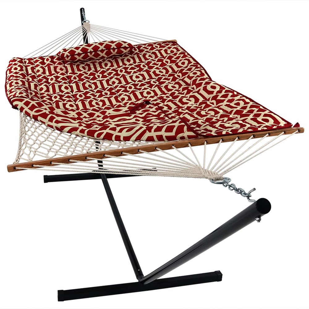 Red Geometric Double Hammock Hammock Stand Included HomeRoots