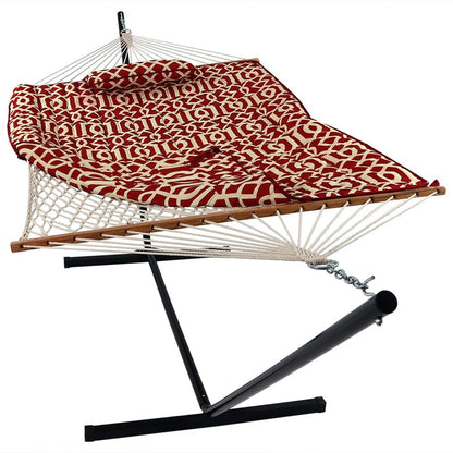 Red Geometric Double Hammock Hammock Stand Included HomeRoots