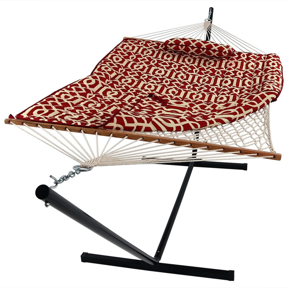 Red Geometric Double Hammock Hammock Stand Included HomeRoots