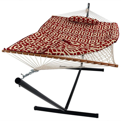 Red Geometric Double Hammock Hammock Stand Included HomeRoots