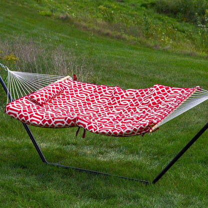 Red Geometric Double Hammock Hammock Stand Included HomeRoots