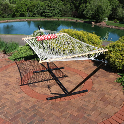 Red Geometric Double Hammock Hammock Stand Included HomeRoots