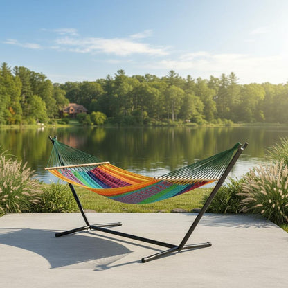 Green Red And Yellow Striped Double Hammock HomeRoots