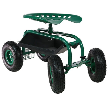 18" Green Steel Garden Stool