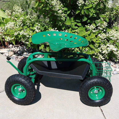 18" Green Steel Garden Stool