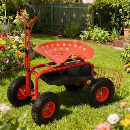 20" Red Steel Garden Stool HomeRoots