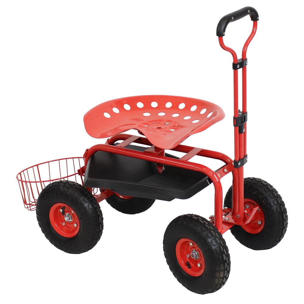 20" Red Steel Garden Stool HomeRoots
