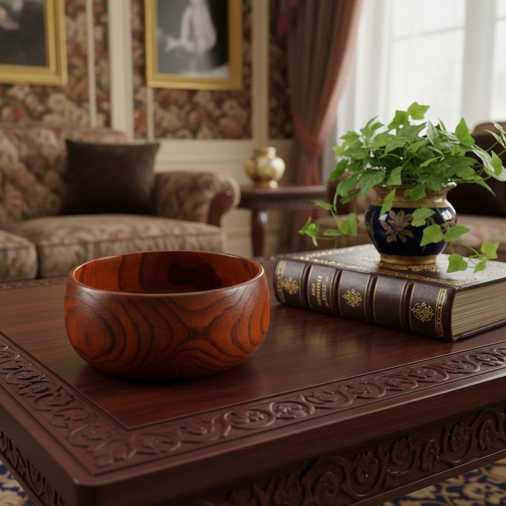 7" Brown Solid Wood Round Serving Bowl HomeRoots