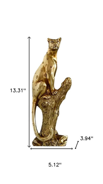 13" Bronze Resin Leopard Hand Painted Statue HomeRoots