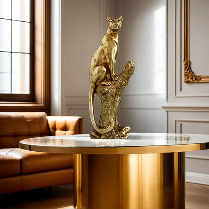 13" Bronze Resin Leopard Hand Painted Tabletop Sculpture HomeRoots