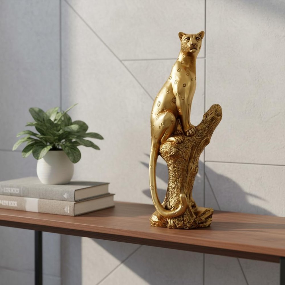 13" Bronze Resin Leopard Hand Painted Statue HomeRoots