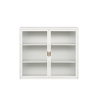 27.56"Glass Doors Modern Two-door Wall Cabinet with Featuring Three-tier White - FurniFindUSA