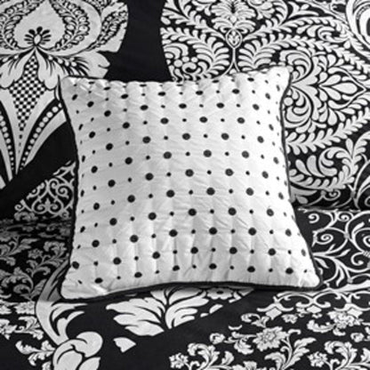Set of Seven Black And White Damask King Ring Stitch Polyester Sham And Comforter HomeRoots