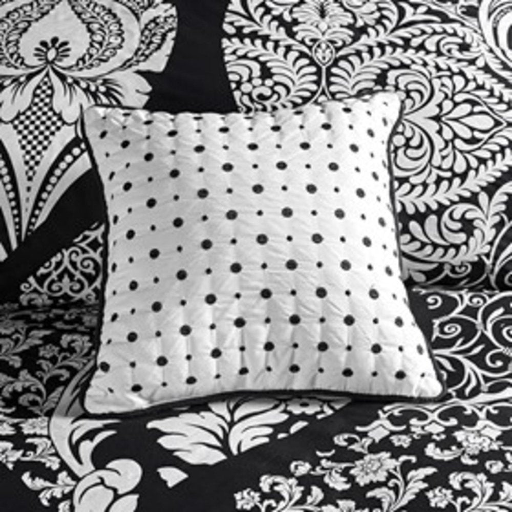 Set of Seven Black And White Damask King Ring Stitch Polyester Sham And Comforter HomeRoots