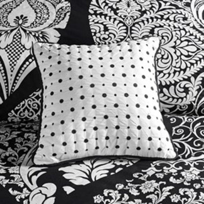 Set of Seven Black And White Damask King Ring Stitch Polyester Sham And Comforter HomeRoots