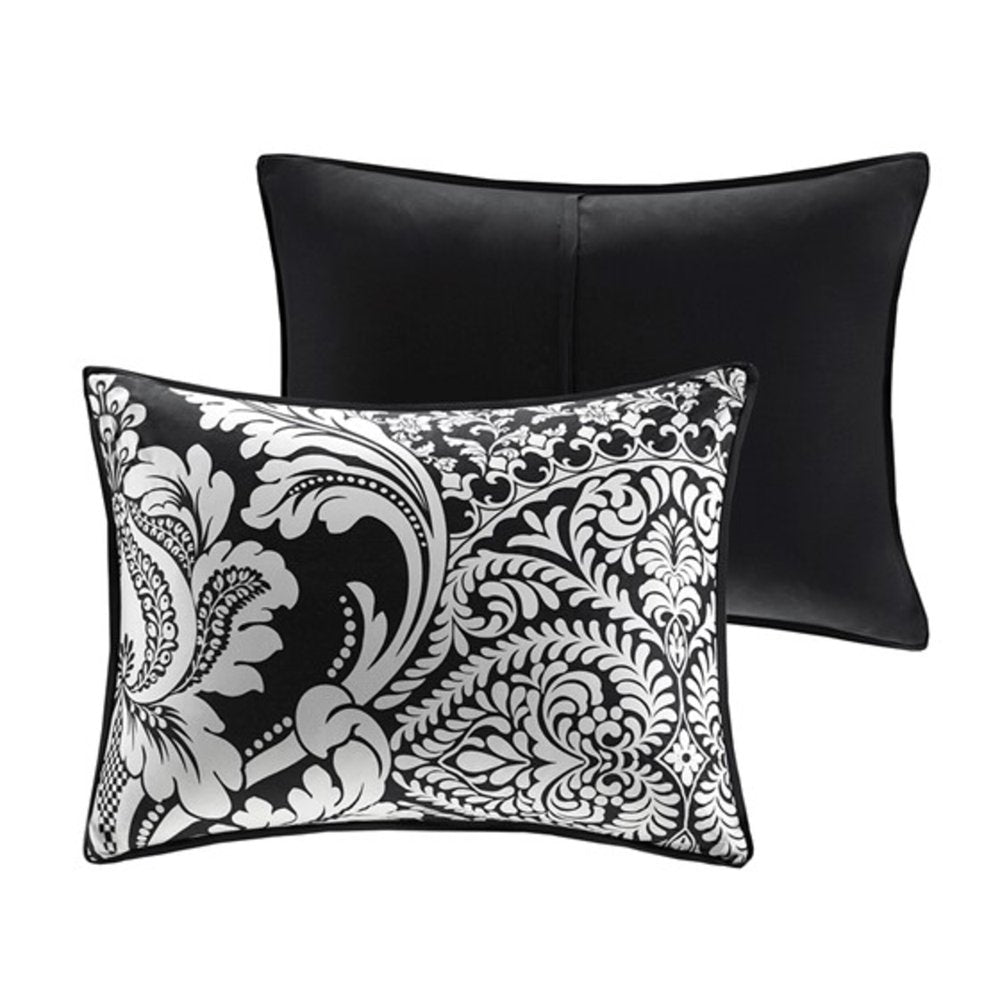Set of Seven Black And White Damask King Ring Stitch Polyester Sham And Comforter HomeRoots