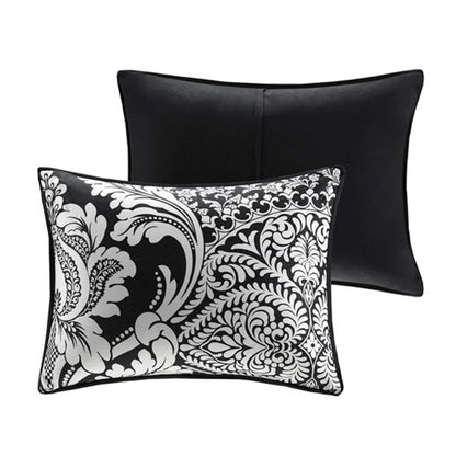 Set of Seven Black And White Damask King Ring Stitch Polyester Sham And Comforter HomeRoots