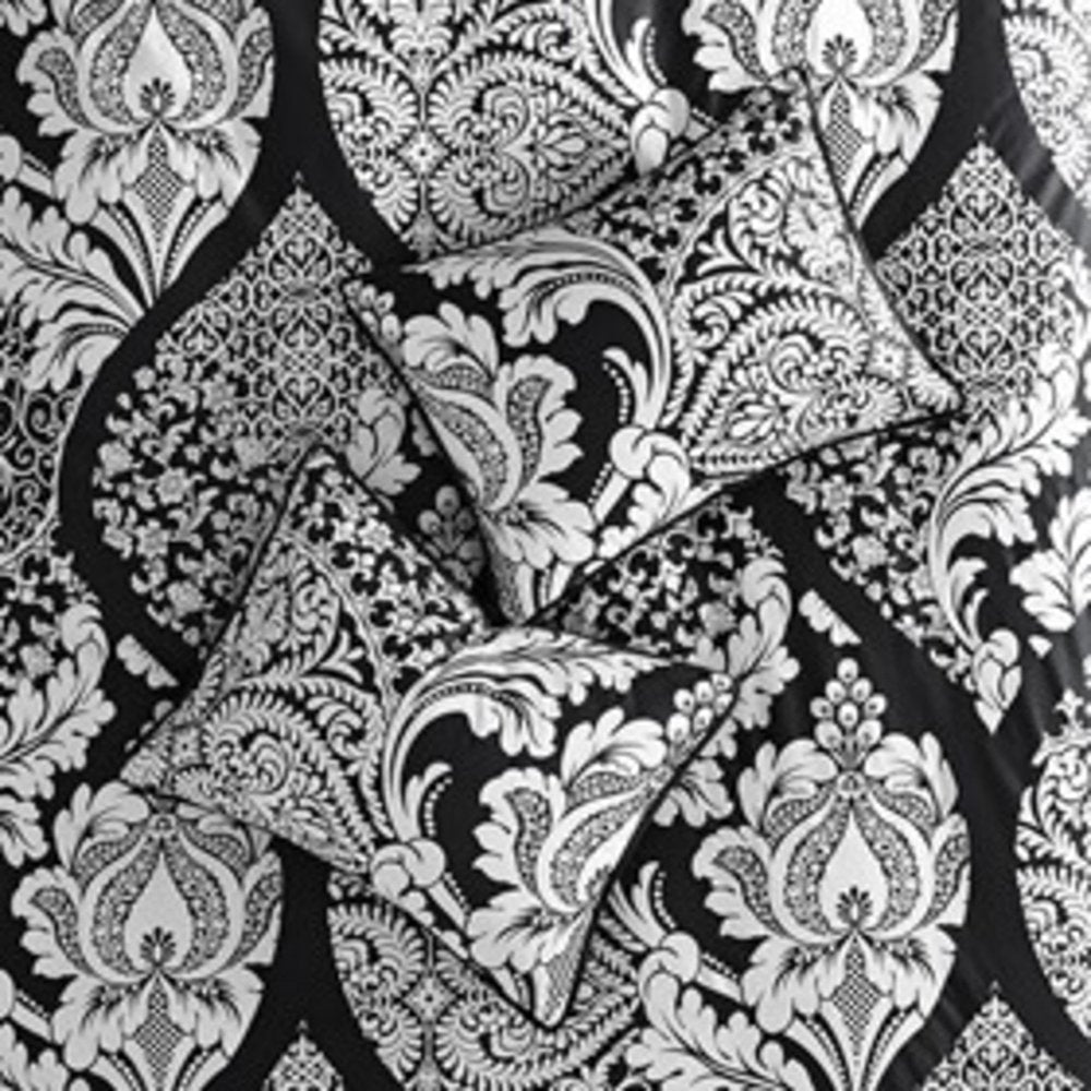 Set of Seven Black And White Damask King Ring Stitch Polyester Sham And Comforter HomeRoots