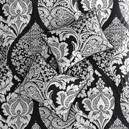 Set of Seven Black And White Damask King Ring Stitch Polyester Sham And Comforter HomeRoots