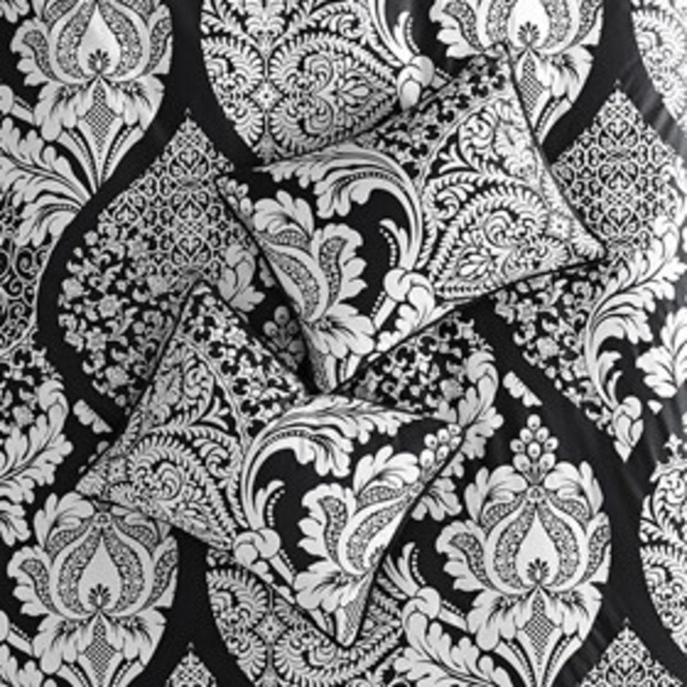 Set of Seven Black And White Damask King Ring Stitch Polyester Sham And Comforter HomeRoots