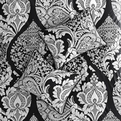 Set of Seven Black And White Damask King Ring Stitch Polyester Sham And Comforter HomeRoots