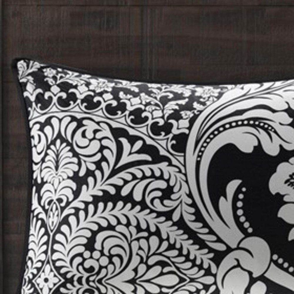 Set of Seven Black And White Damask King Ring Stitch Polyester Sham And Comforter HomeRoots
